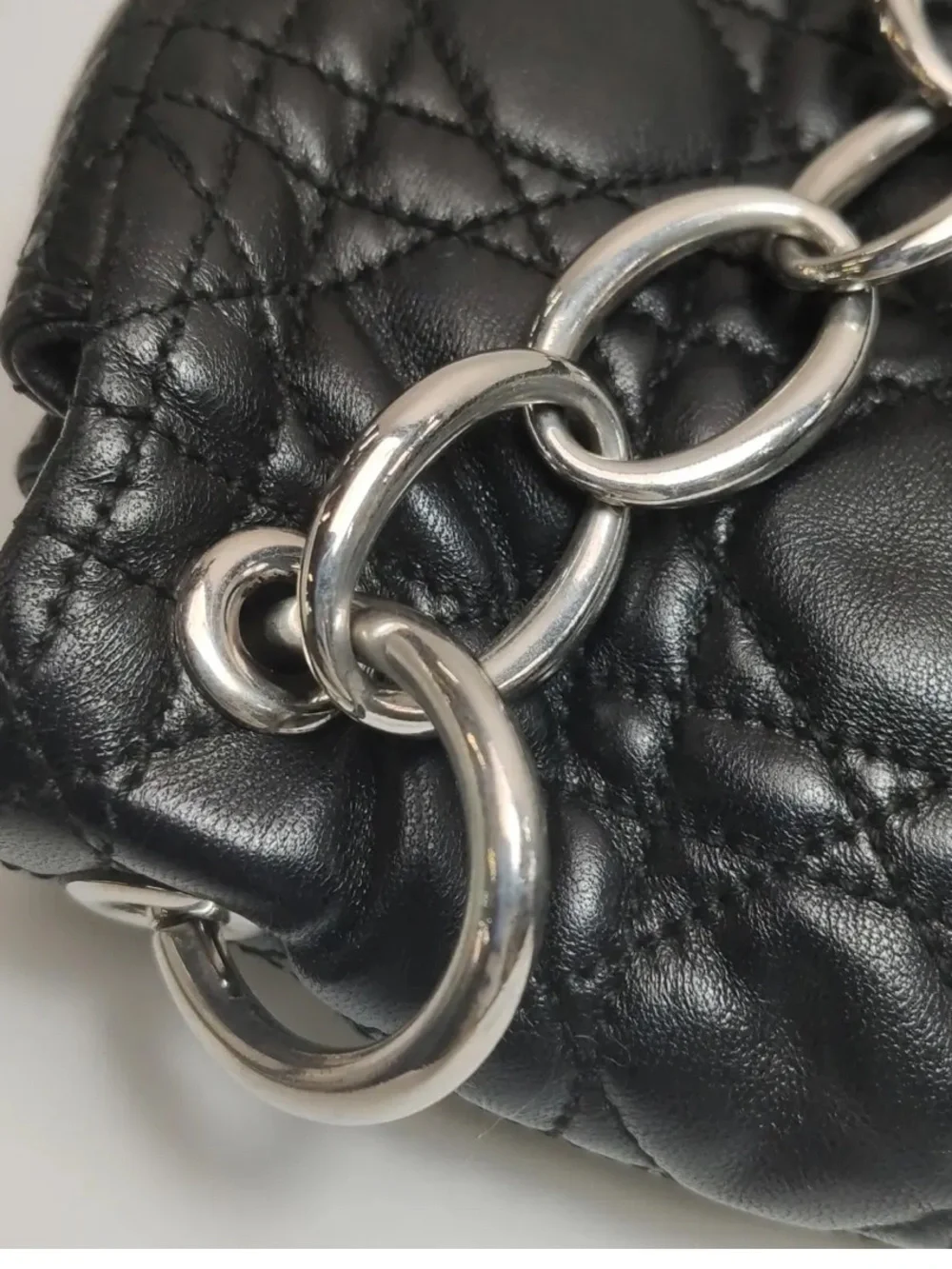 Dior Black Cannage Lambskin Shoulder Bag with Silver Logo Charms